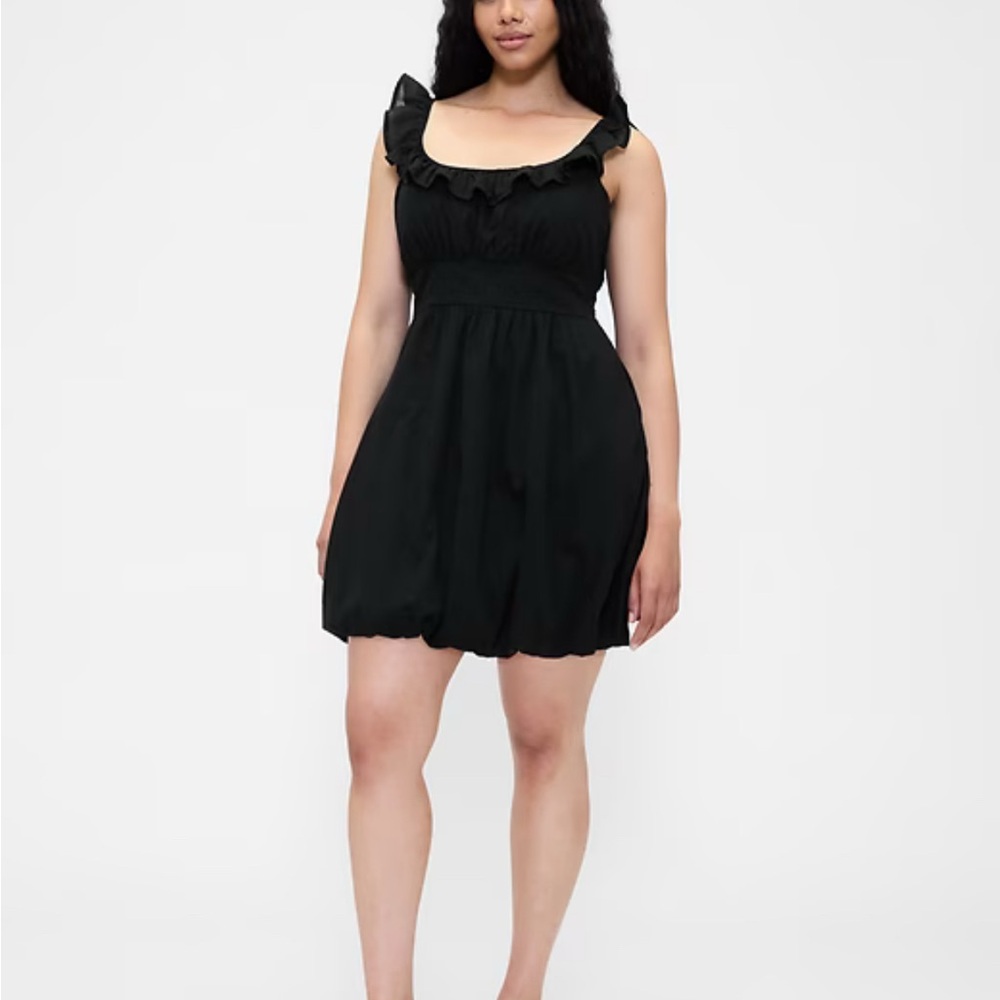 GAP NWT Black Mini Bubble Dress with Ruffles~Size Medium Tall